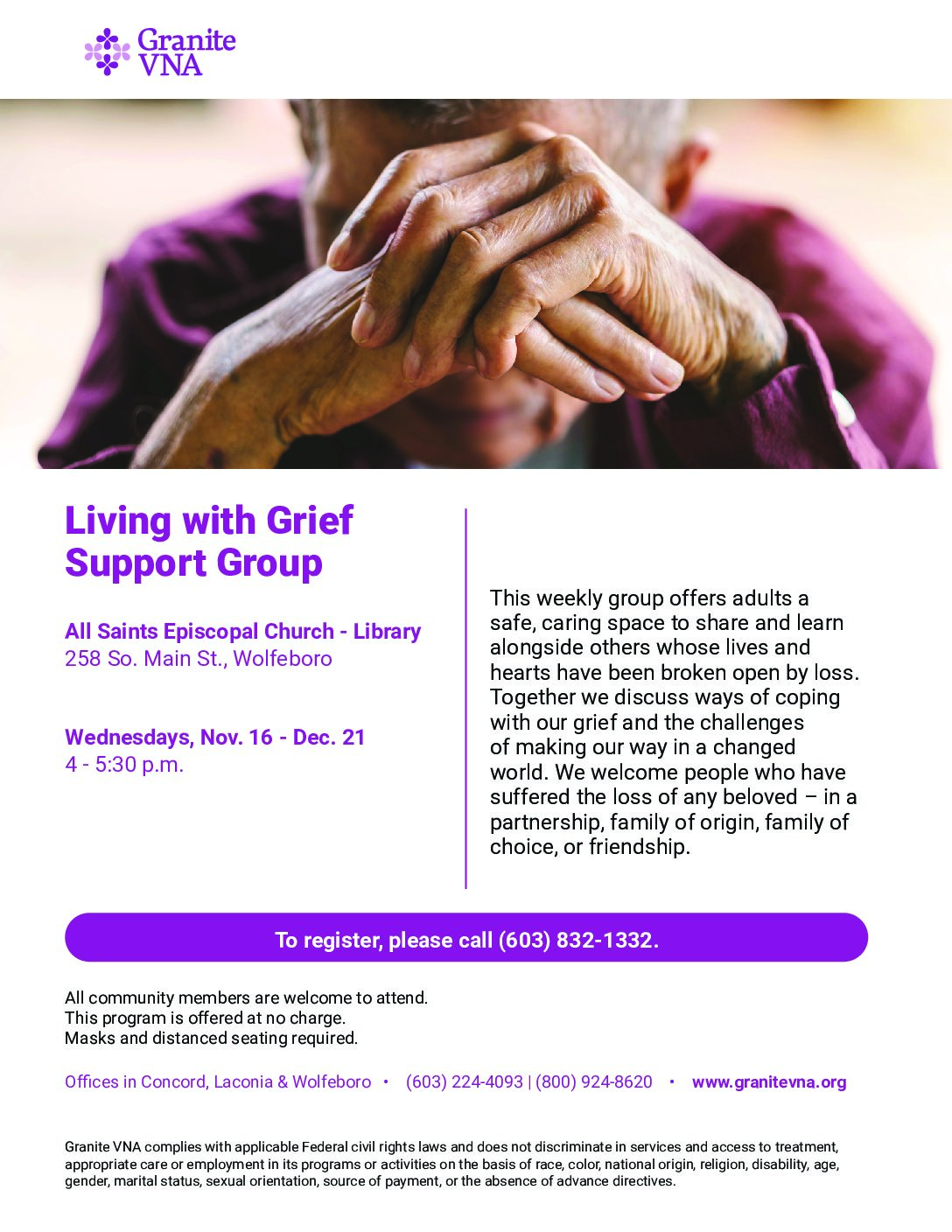 VNA Nov. 16 – Dec. 21 Grief Support Group
